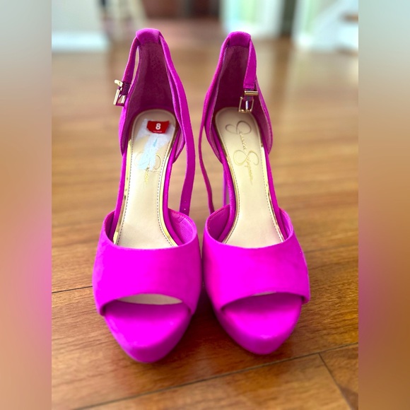 Size 8.0 but fits 8.5 Hot Pink Suede 4inch Jessica Simpson Heels. - Picture 2 of 7